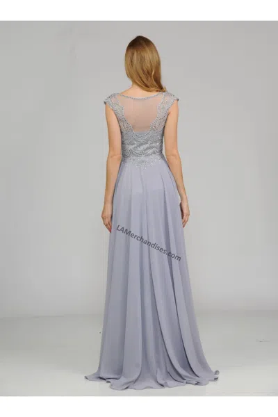 Truedames Cap Sleeve Long Chiffon Mother Of Bride Dress In Gray