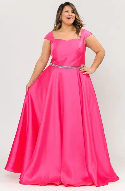 Truedames Cap Sleeve Plus Size Gown In Pink