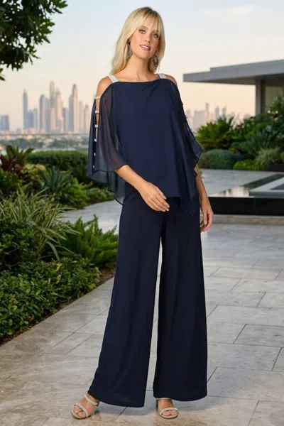 Truedames Cape Overlay Stretch Jersey Formal Jumpsuit In Black