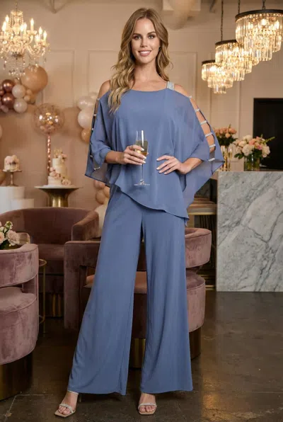 Truedames Cape Overlay Stretch Jersey Formal Jumpsuit In Multi