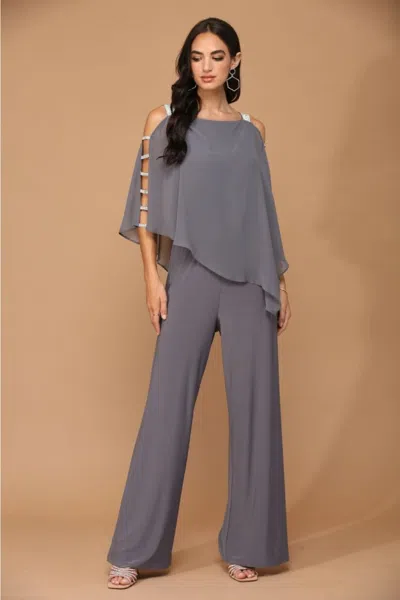 Truedames Cape Overlay Stretch Jersey Formal Jumpsuit In Gray
