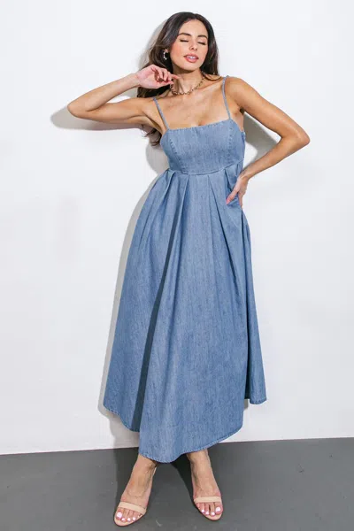 Truedames Captivating Heart Denim Midi Dress In Blue