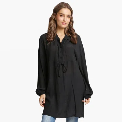 Truedames Casual Sheer Adjustable Waist Tunic Shirt Dress In Black