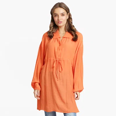 Truedames Casual Sheer Adjustable Waist Tunic Shirt Dress In Orange