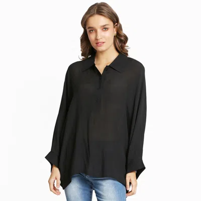 Truedames Casual Sheer Half Button-up Shirt Top In Black