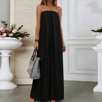 Truedames Casual Strapless Solid Color Wide-leg Jumpsuit In Black