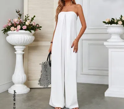 Truedames Casual Strapless Solid Color Wide-leg Jumpsuit In White