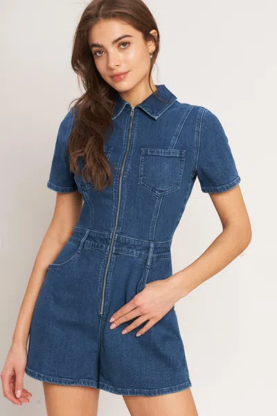 Truedames Casual Structure Denim Romper In Blue