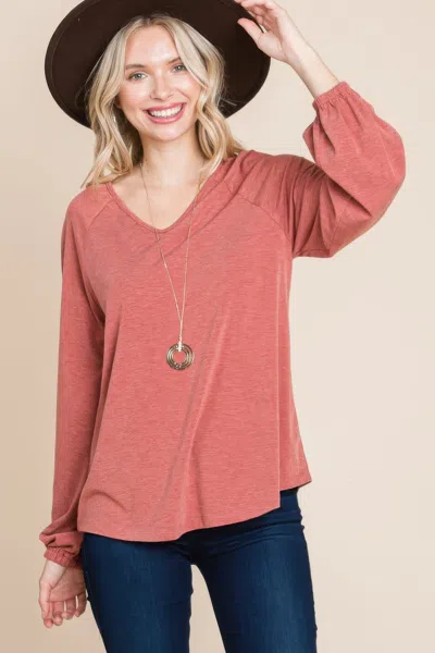 Truedames Casual V Neck Basic Long Sleeve Top In Multi