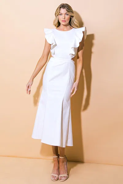Truedames Catch The Bouquet Twill Midi Dress In White