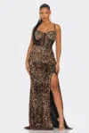 Truedames Cecily Teddy Velvet Corset Maxi Dress In Multi
