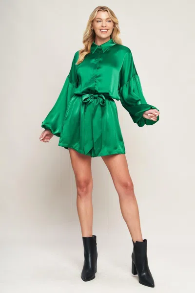 Truedames Celebration Time Woven Satin Romper In Green