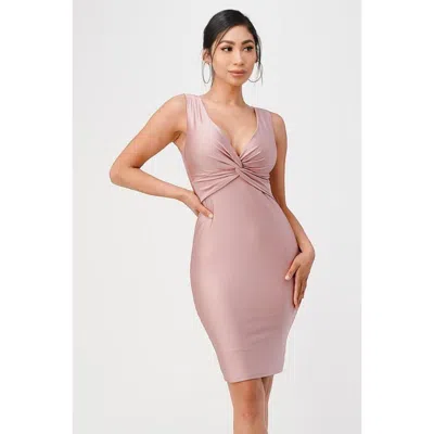 Truedames Center Front Knot Tricot Bodycon Dress In Pink
