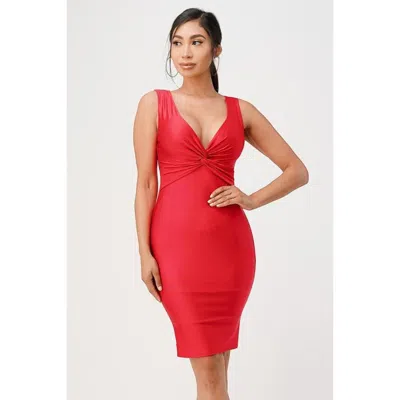 Truedames Center Front Knot Tricot Bodycon Dress In Red