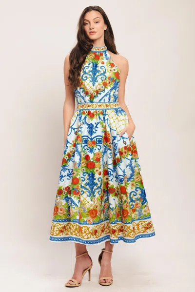 Truedames Ceramic Flora Woven Midi Dress In Multi