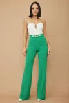 Truedames Cg Buckle And Button Detail Pants In Green