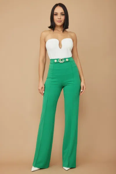 Truedames Cg Buckle And Button Detail Pants In Green