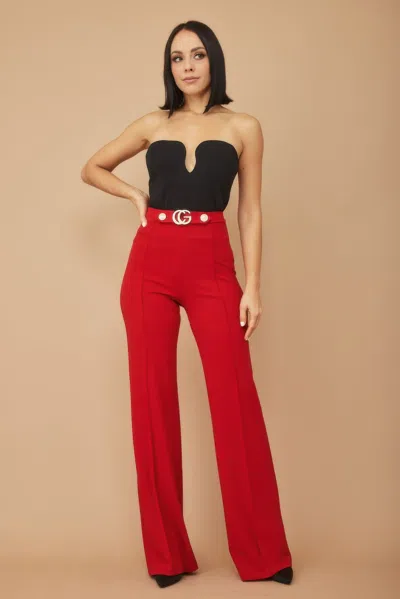 Truedames Cg Buckle And Button Detail Pants In Red