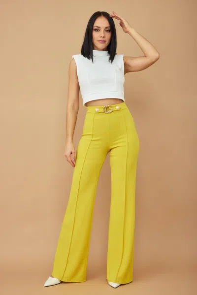 Truedames Cg Buckle And Button Detail Pants In Yellow
