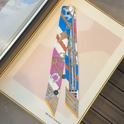 Truedames Chain And Harness Print Silky Twilly Skinny Scarf In Blue