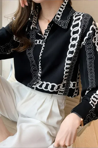 Truedames Chain Print Drop Shoulder Loose Fit Blouse In Black