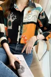 Truedames Chain Print Drop Shoulder Loose Fit Blouse In Multi