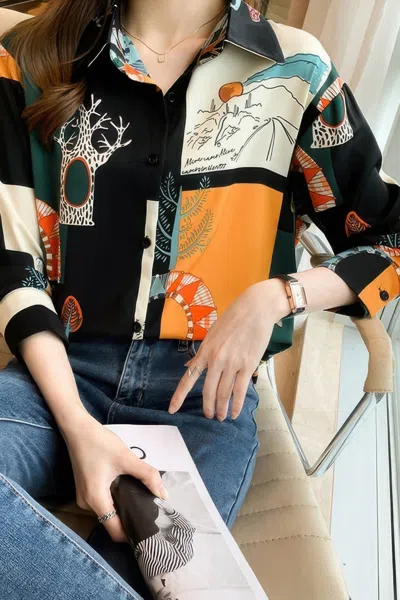 Truedames Chain Print Drop Shoulder Loose Fit Blouse In Multi