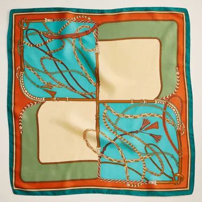 Truedames Chain Rope Printed Square Silky Satin Scarf In Blue