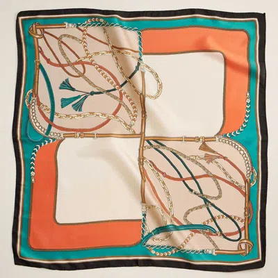 Truedames Chain Rope Printed Square Silky Satin Scarf In Multi