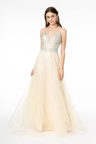 Truedames Champagne A-line Formal Mesh Prom Gown In Multi