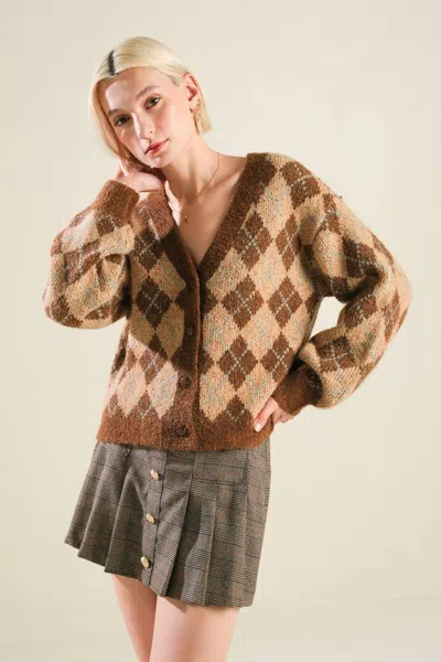 Truedames Champagne Coast Sweater Cardigan In Brown