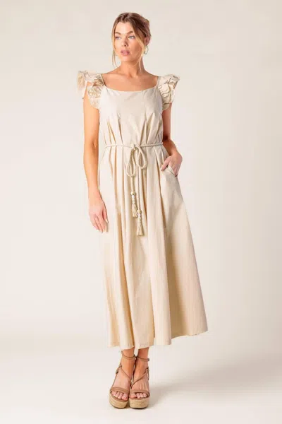 Truedames Champagne Toast Taupe Woven Midi Dress In Gray