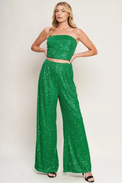 Truedames Charming Composure Sequin Top And Bottom Set In Green