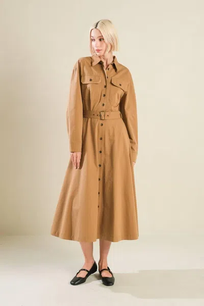 Truedames Charming Decision Woven Midi Dress In Brown