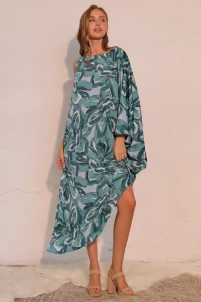 Truedames Chasing Petals One Sleeve Dress In Blue