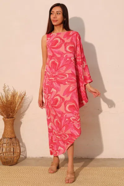 Truedames Chasing Petals One Sleeve Dress In Pink