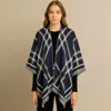 Truedames Check Pattern Print Ruana Poncho In Blue