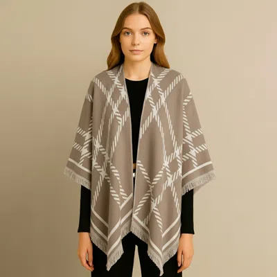 Truedames Check Pattern Print Ruana Poncho In Neutral