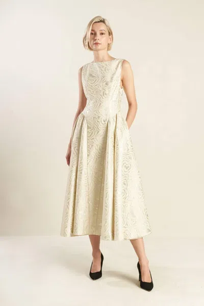 Truedames Check Yourself Champagne Woven Midi Dress In White