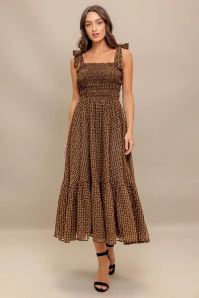 Truedames Checked Daydream Woven Midi Dress In Brown