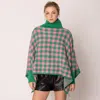 Truedames Checkered Pattern Knit Turtleneck Poncho In Multi