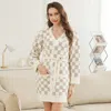 Truedames Checkered Robe With Pockets And Belt In Neutral