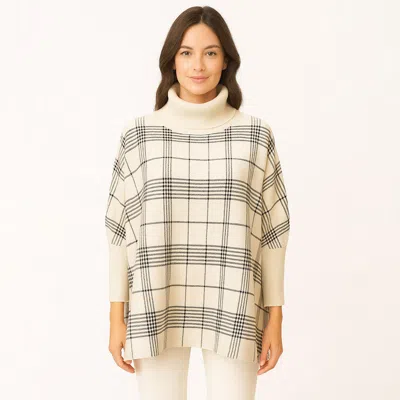 Truedames Checkered Turtleneck Knit Poncho In Multi