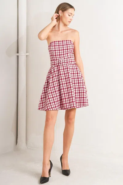 Truedames Cherry Check Tweed Mini Dress In Multi