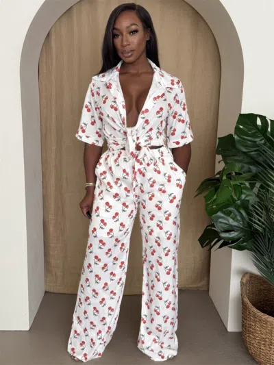 Truedames Cherry Pop Wide-leg Set In White