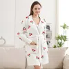 Truedames Cherry Robe With Pockets And Belt In White