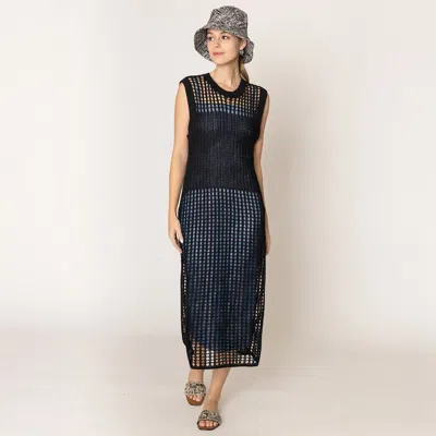 Truedames Chest Blocked Crochet Long Dress In Black