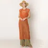 Truedames Chest Blocked Crochet Long Dress In Brown