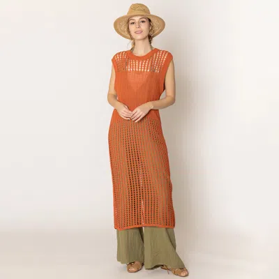 Truedames Chest Blocked Crochet Long Dress In Brown