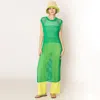 Truedames Chest Blocked Crochet Long Dress In Green